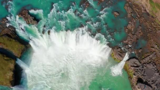 Aerial flight over Godafoss waterfall - Footage, Video