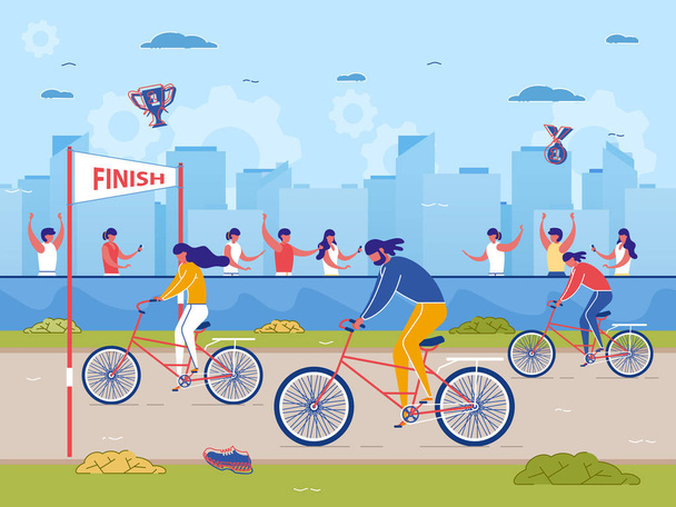 Biciclette da corsa Le persone vanno in bicicletta su City Street
 - Vettoriali, immagini