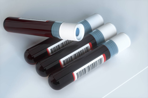 Blood test tubes with laboratory, 3d rendering. Computer digital drawing. - Photo, Image