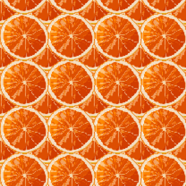 ピクセルアートフルーツオレンジ、レモン。ベクトル8ビット。ピクセル背景. - ベクター画像