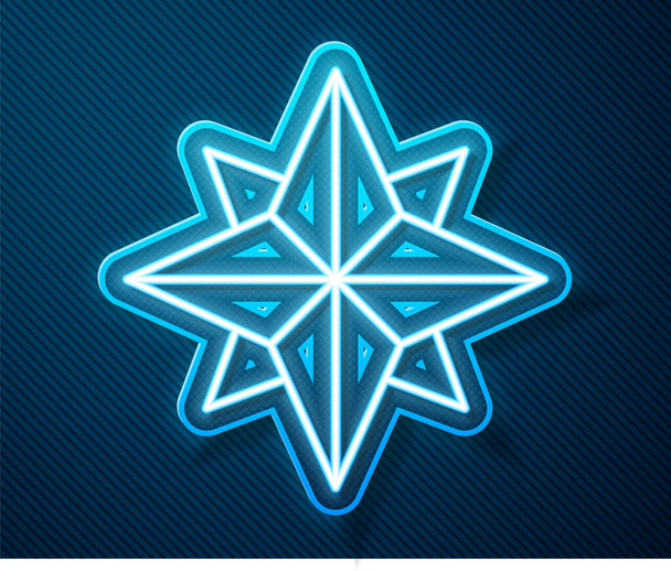 Leuchtende Neon-Linie Wind Rose Symbol isoliert auf blauem Hintergrund. Kompass-Symbol für Reisen. Navigationsdesign. Vektorillustration - Vektor, Bild