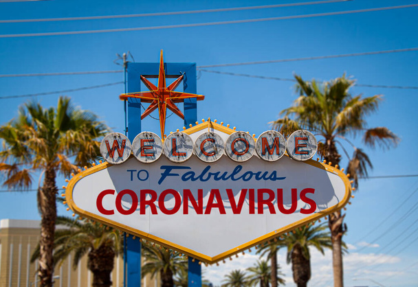 Las Vegas znak powitalny z koronawirusem słowo na nim - Zdjęcie, obraz