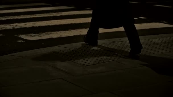 Primer plano de personas caminando por el cruce de Cebra por la noche
 - Imágenes, Vídeo