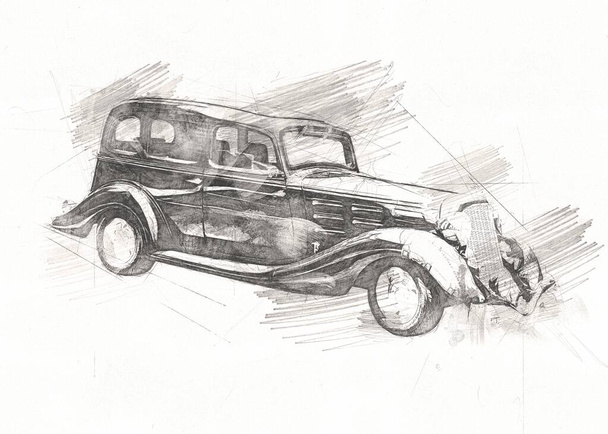 stary klasyczny samochód retro vintage rysunek - Zdjęcie, obraz