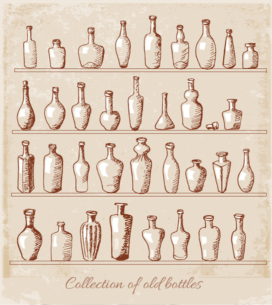 Sketches of old bottles in vintage style. - Vector, afbeelding