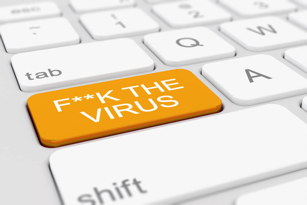 オレンジ色のキーとメッセージf--kウイルスとキーボードの3Dレンダリング- coronavirus - 写真・画像