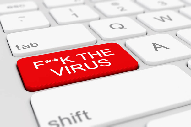 3d render billentyűzet piros kulccsal és az üzenet f --k a vírus - coronavirus - Fotó, kép