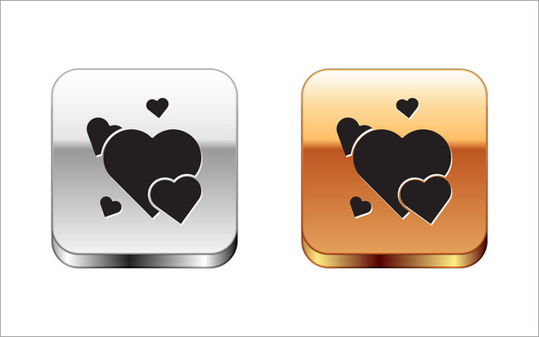 Icono Corazón Negro aislado sobre fondo blanco. Símbolo romántico vinculado, unirse, pasión y boda. Símbolo de San Valentín. Botón cuadrado plata-oro. Ilustración vectorial
 - Vector, Imagen