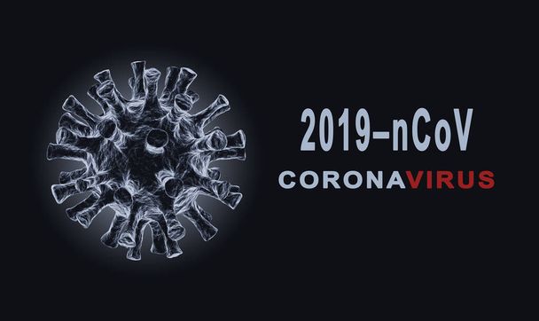 COVID-19コロナウイルスコンセプト、 3Dイラスト。暗い背景にCOVID疾患のテーマ. - 写真・画像