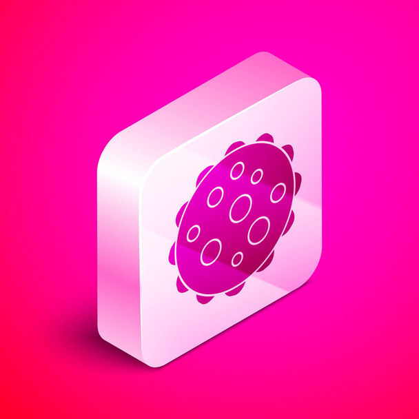 Isometric Virus icon isolated on pink background. Corona virus 2019-nCoV. Bacteria and germs, cell cancer, microbe, fungi. Silver square button. Vector Illustration - Vector, Image