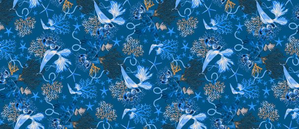 useful sea bells for endless textile clothing, inspired pattern - Photo, Image