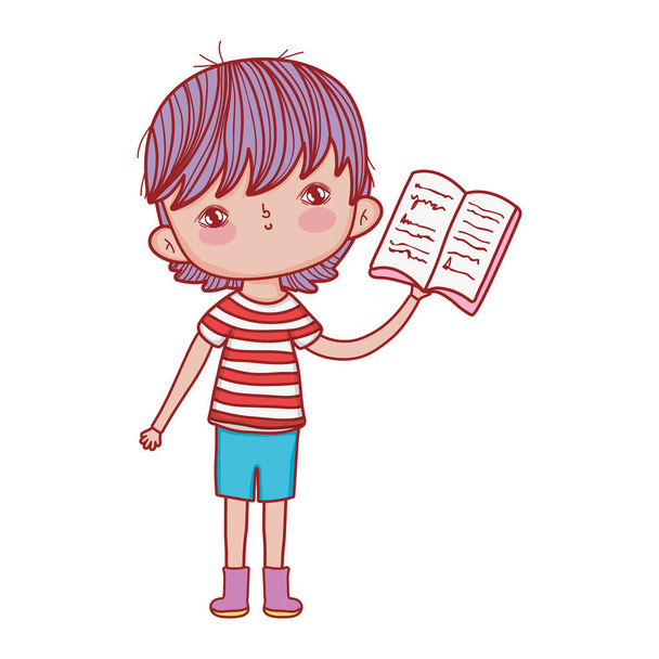 ημέρα βιβλίου, μικρό αγόρι ανάγνωση βιβλίο απομονωμένο σχεδιασμό - Διάνυσμα, εικόνα