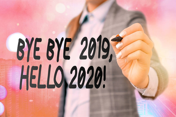 Word writing text Bye 2020 Hello 2020. Επιχειρηματική ιδέα για να πούμε αντίο στο περασμένο έτος και καλωσορίζοντας ένα άλλο. - Φωτογραφία, εικόνα
