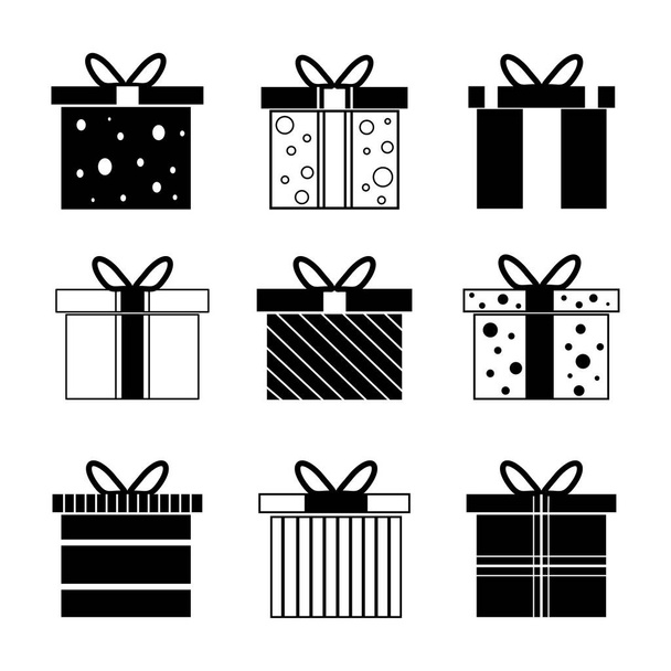 Wrapped gift present with silver wrapping paper and black ribbon vector  illustration graphic Stock Vector