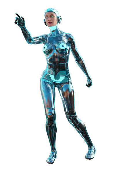 Metalik takım elbiseli kadın, robot kız, üç boyutlu resim. - Fotoğraf, Görsel