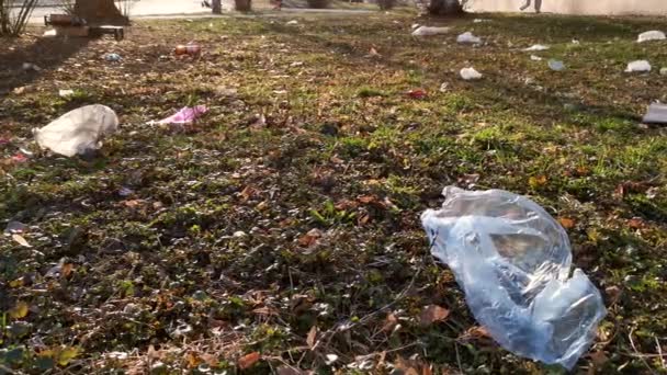 Scaricato spazzatura plastica sull'erba
. - Filmati, video