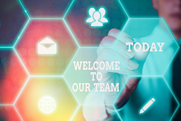 Text sign showing Welcome To Our Team. Conceptual photo introducing another demonstrating to your team mates. - Photo, Image