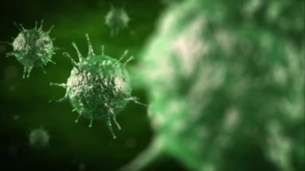 3D-s mikroszkóp vírus közeledik. 3d illusztráció vírusok okozó fertőző betegségek, csökkent immunitás példa Hepatitis, H1N1, HIV, FLU, AIDS, covid-19. vírusbetegség kialakulása. - Felvétel, videó