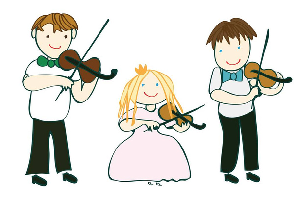 violinistas pequenos felizes toca violino, vetor, ilustração, lições de música, isolar
 - Foto, Imagem
