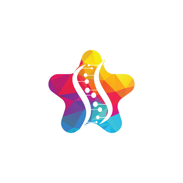 Science Genetics en Star vector logo ontwerp. Genetische analyse, onderzoek Biotech code DNA. Biotechnologie genoom chromosoom.  - Vector, afbeelding