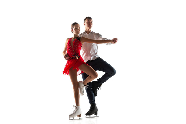 Duo figure skating isolated on white studio backgound with copyspace - Foto, Bild