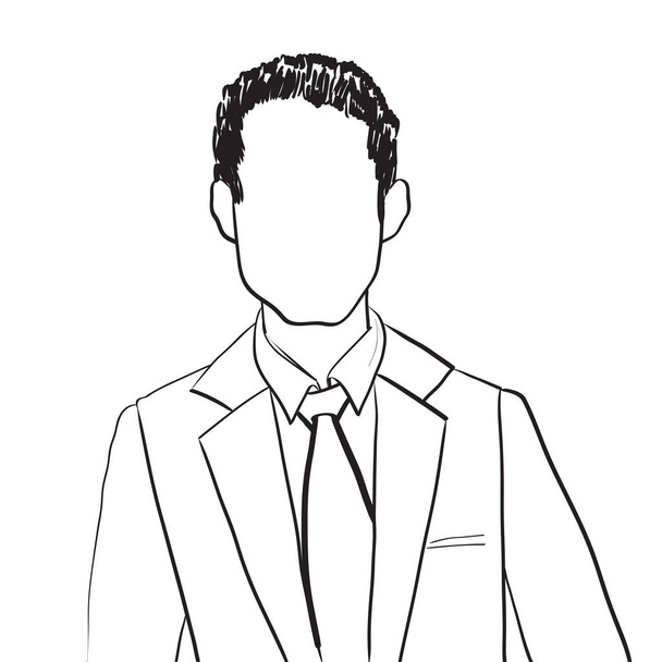 Ilustración artística dibujada a mano de un avatar anónimo de un joven con pelo corto y traje de oficina, hombre de negocios garabato aislado en blanco
 - Foto, Imagen