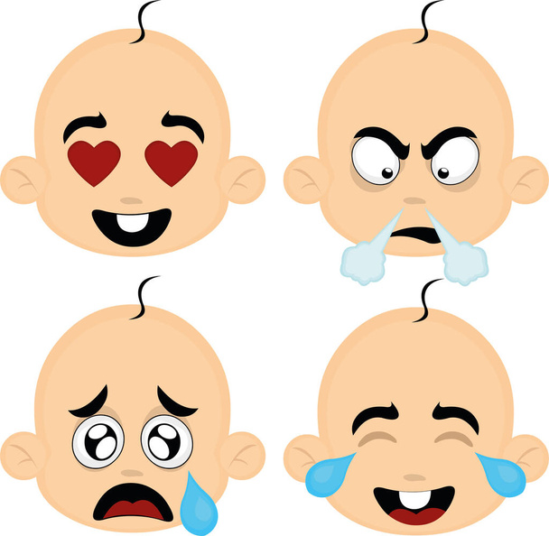  Εικονογράφηση διάνυσμα των εκφράσεων του προσώπου ενός μωρού κινουμένων σχεδίων - Διάνυσμα, εικόνα
