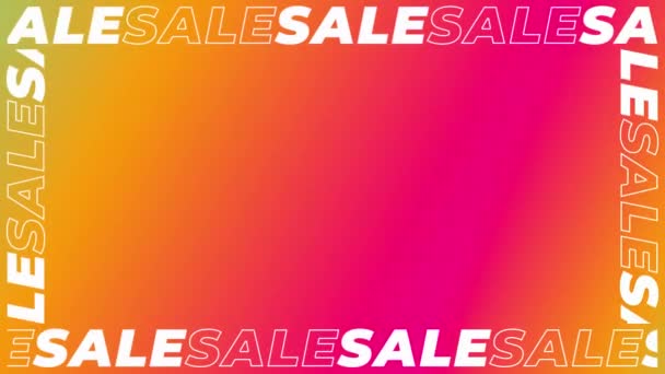 Seamlessly looping border of multiple animated word "SALE" on red, cyan and orange gradient backdrop. Animated background. - Footage, Video