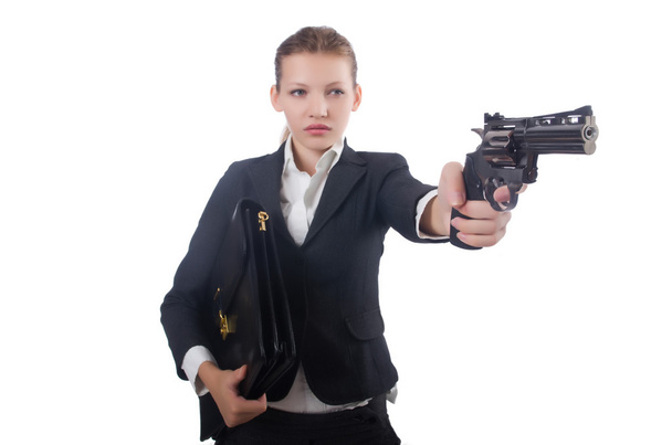 Woman businesswoman with gun on white - Zdjęcie, obraz