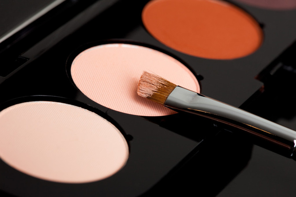 Make-up eyeshadows and cosmetic brush - Photo, image