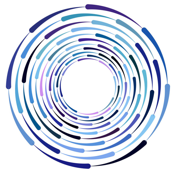 monocromo cíclico, ciclo de anillos concéntricos. espiral girada, vórtice, verticilo. circular abstracta, forma de bucle radial, elemento
 - Vector, imagen