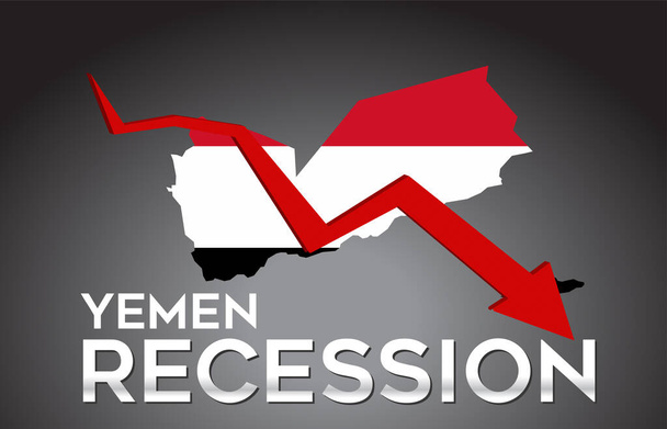 Mapa Jemenské recese Tvůrčí koncepce hospodářské krize s designem vektorových ilustrací šípů hospodářského krachu. - Vektor, obrázek