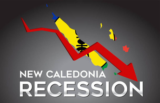 Kaart van Nieuw Caledonië Recessie Economische Crisis Creatief Concept met Economische Crash Arrow Vector Illustration Design. - Vector, afbeelding