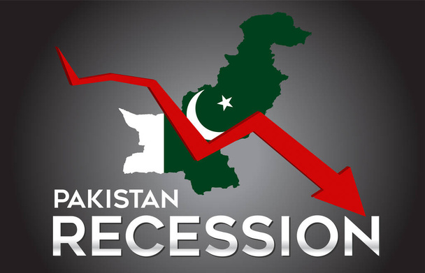 Map of Pakistan Recession Economic Crisis Creative Concept with Economic Crash Arrow Vector Illustration Design. - Вектор, зображення