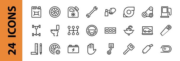 A simple set of car services related vector line icons. Contains icons such as oil, diagnostics, turbine, steering wheel, chassis, gearbox and much more. Editable move. 480x480 On a white background. - Vector, Image