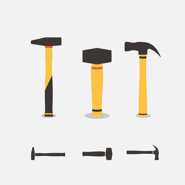 3 different hummer icons isolated.Flat style hammer symbol - Vector, Image