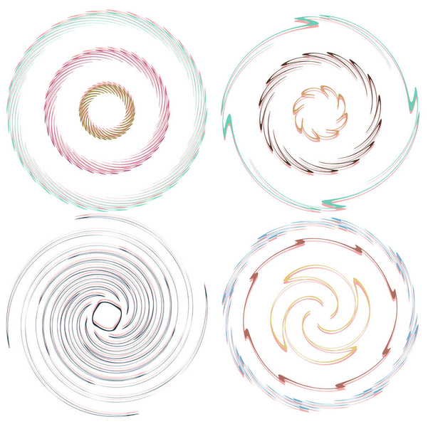 Darkish, dark set of spiral, twirl and swirl shapes. Volute, helix abstract design elements. Spire, sworl illustration - Vector, Image