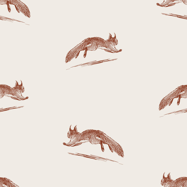 Seamless pattern of sketches squirrel running away - Vektor, obrázek