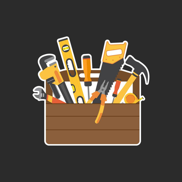 Caja de herramientas con instrumentos y herramientas en el interior
. - Vector, Imagen