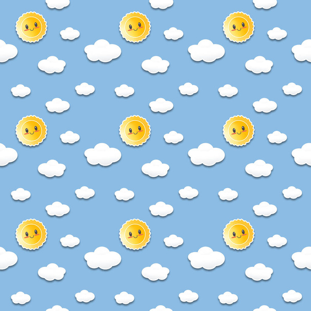 Zökkenőmentes textúra tapéták minta nap emojik és felhők - Fotó, kép