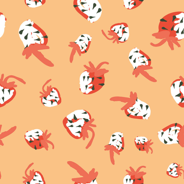 赤と白のイチゴのシームレスなベクトルパターン - ベクター画像