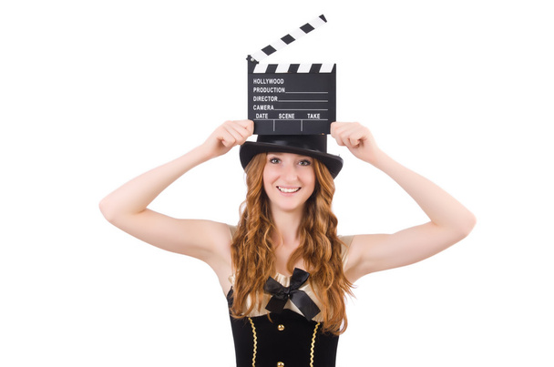 fiatal nő, film board fehér - Fotó, kép