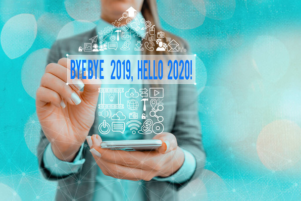 Текст написання слів "Bwell Bye 2020 Hello 2020". Концепція бізнесу для прощання з минулим роком і вітання ще одного
. - Фото, зображення