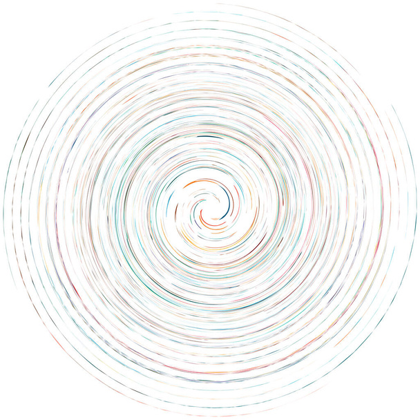 Einfarbiges, mehrfarbiges und farbenfrohes Spiral-, Wirbel-, Wirbelelement. Verdreht zyklisch, kreisförmig und radial, strahlender Wirbel, Spiralform - Vektor, Bild