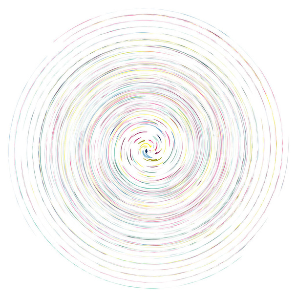 Einfarbiges, mehrfarbiges und farbenfrohes Spiral-, Wirbel-, Wirbelelement. Verdreht zyklisch, kreisförmig und radial, strahlender Wirbel, Spiralform - Vektor, Bild