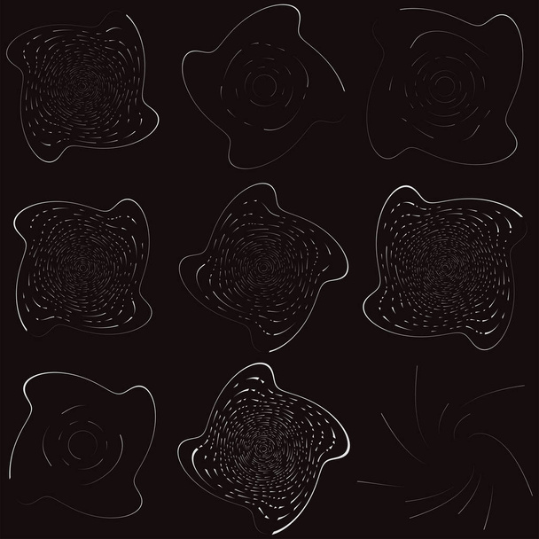 Набор черно-белых вихрей, объемных форм. Изогнутые спиральные элементы
 - Вектор,изображение