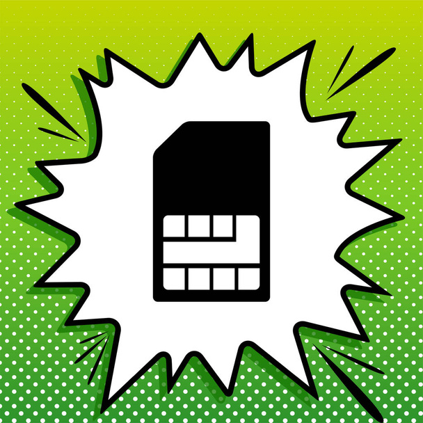 Sim-Karten-Zeichen. Schwarze Ikone auf weißem Popart Splash auf grünem Hintergrund mit weißen Flecken. - Vektor, Bild