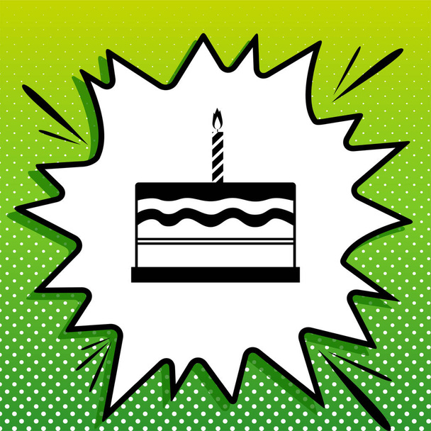 Un gâteau d'anniversaire. Icône noire sur popart blanc Splash sur fond vert avec des taches blanches
. - Vecteur, image