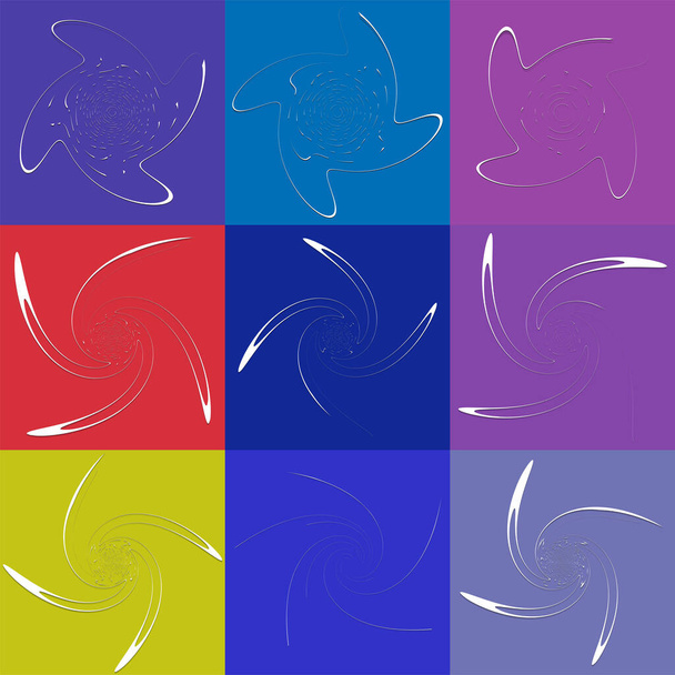 zestaw białych kształtów spiralnych, spiralnych, kręconych i kręconych. spirala, obrót, obracanie ilustracją. sznurkiem elementy projektu na jednokolorowe, monochromatyczne tło, tło. spirala, zestaw wolutowy - Wektor, obraz