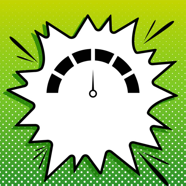 Εικονογράφηση πινακίδας ταχύμετρο. Μαύρο εικονίδιο σε λευκό popart Splash σε πράσινο φόντο με λευκές κηλίδες. - Διάνυσμα, εικόνα